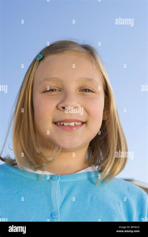 Portrait Of Pre Teen Girl 7 9 Smiling Stock Photo Alamy