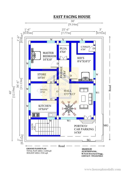 30x40 East Facing Home Plan With Vastu Shastra House Plan And Designs