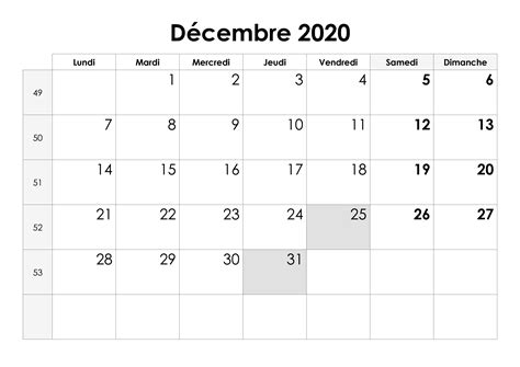 Calendrier Décembre 2020 Calendriersu