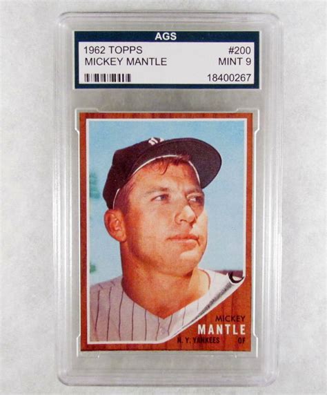 1962 Topps Mickey Mantle No 200 Baseball Card Ags Mint 9