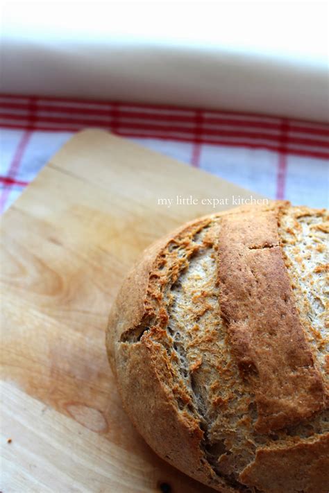 The bread tastes good, the exterior is still crusty and with a delicious chewy, big wholes crumb. My Little Expat Kitchen: Greek barley bread