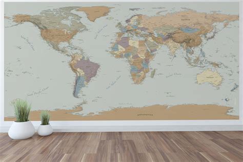 Giant World Map Wall Decal Draw A Topographic Map