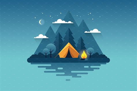 Camping Illustration Flat Design Illustration Illustration Landscape Illustration