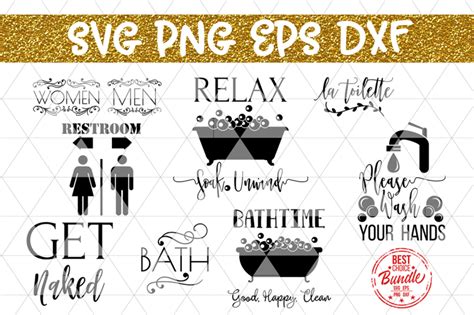 Bathroom Decor Bundle SVG File, Sign SVG, EPS, DXF, PNG, By Mulia