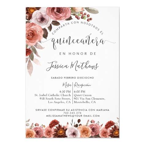 spanish quinceañera floral burgundy blush marsala invitation zazzle pink invitations