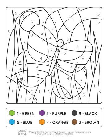 This coloring page shows a beautiful zebra swallowtail butterfly fluttering around a flower for you can also use this coloring sheet to help your child practice counting and writing numbers. Spring Coloring by Number Worksheets - itsybitsyfun.com