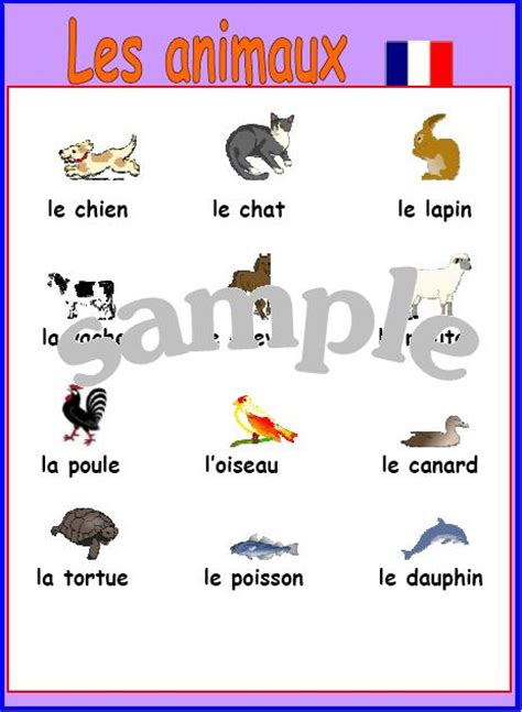 Expand Your French Animals French Poster With Pronunciation