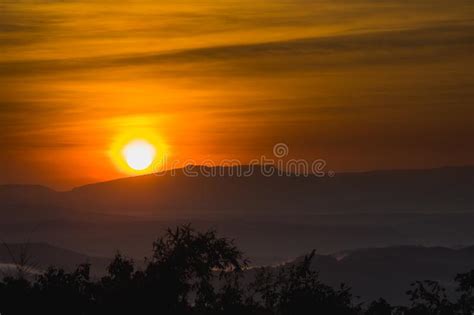Early Morning Sunrise Behind The Mountain Stock Image Image Of Forest