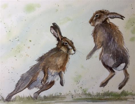 Boxing Hares Landscape Format Ginger Hare Art