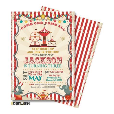 circus birthday party ticket card with an elephant on the front and