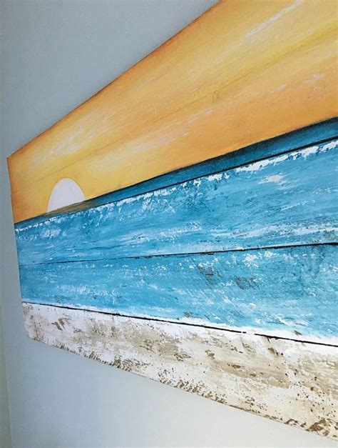 Coastal Ocean Beach Art Prints On Rustic Wood Beach Theme Wall