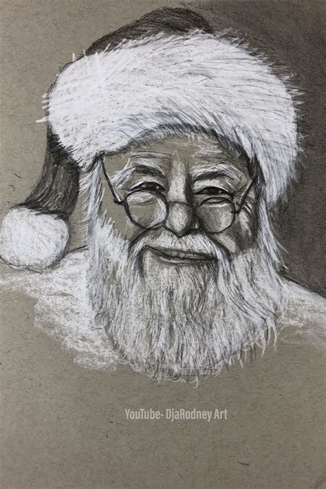 A Drawing Of An Old Man With Glasses And A Santa Claus Hat On His Head