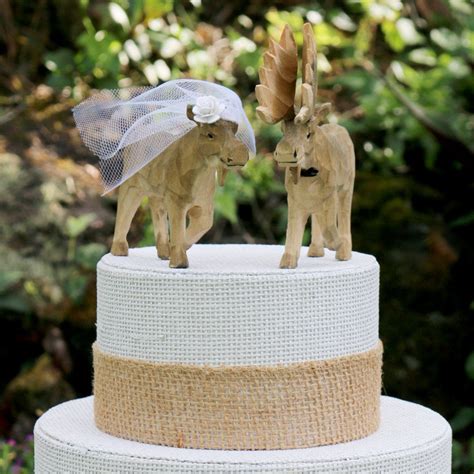 New Handcarved Moose Wedding Cake Topper Wooden Bride And Groom Cake