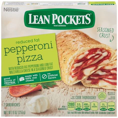Although pizza gets a bad rap as a guilty pleasure food, it can have some nutritional value depending on the sauce and toppings. Lean Pockets Reduced Fat Pepperoni Pizza Frozen Sandwiches ...