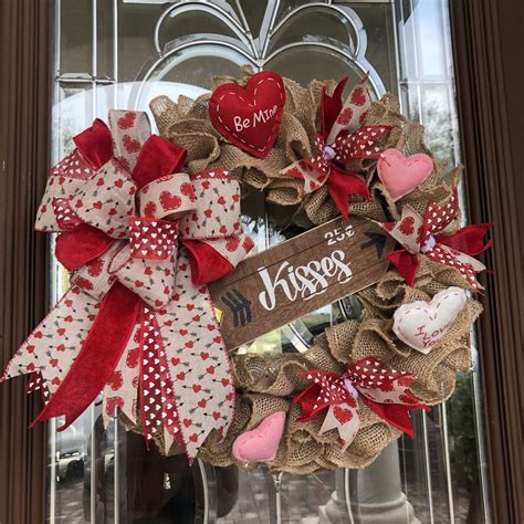 Valentines Day Wreath Made With Burlap And Ribbons Etsy Valentine