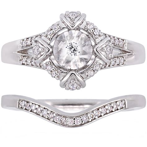 Sterling Silver Diamond Halo Bridal Ring Set Ebay