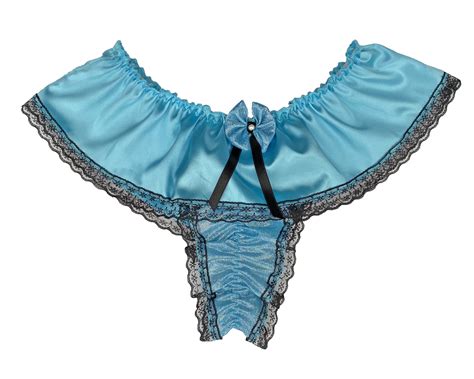 Aqua Blue Sissy Satin Frilly Naughty Pantie For Men Demi Thong