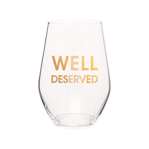Well Deserved Gold Foil Stemless Wine Glass Slight Imperfections Chez Gagné