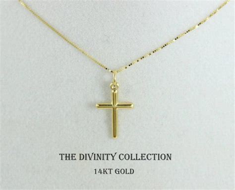 Kt Solid Gold Cross Necklace Women Simple Small Charm Pendant Fine