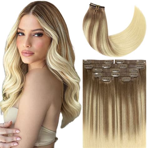 Anrosa Glam Seamless Clip In Hair Extensions 16inch 7pcs Double Pu Weft Remy Human