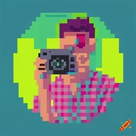 Pixel Art Of A Man With Camera As His Face