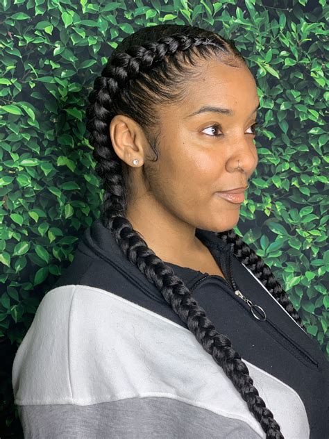Add a few gold cuffs to spice up your braids effortlessly. 2 feed in braids on thick hair | Thick hair styles, 2 feed ...