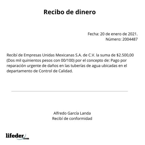 Recibo de dinero qué es cómo hacerlo ejemplo formatos