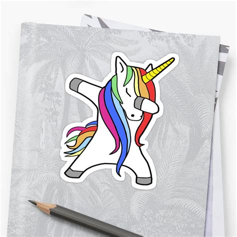 Dabbing Unicorn Rainbow Unicorn Stickers By Noritees Redbubble