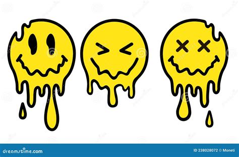 Funny Melt Smile Faces Set Collection Melted Smile Faces In Trippy