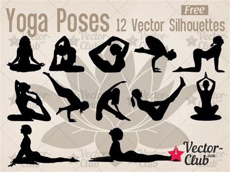 Yoga Poses 12 Vector Silhouettes