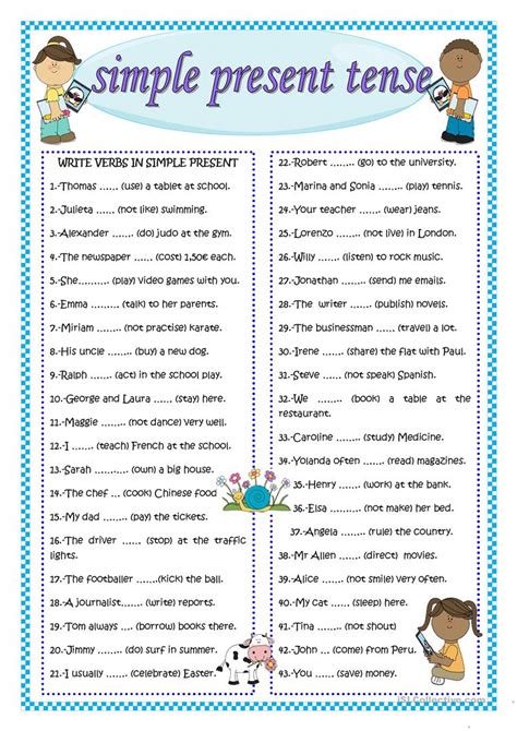 Just use the base form of the verb: SIMPLE PRESENT TENSE worksheet - Free ESL printable ...