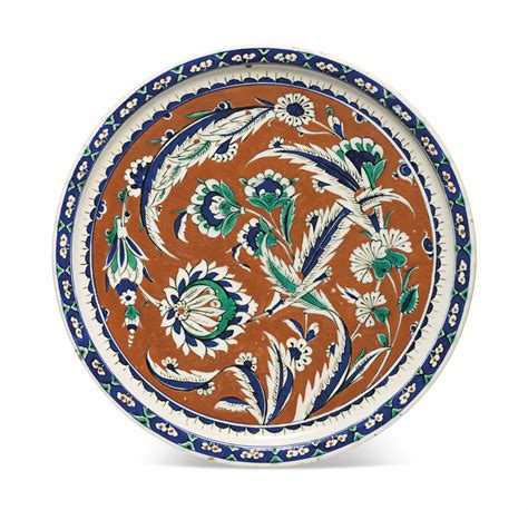 A Rare Red Ground Iznik Pottery Dish Ottoman Turkey Circa