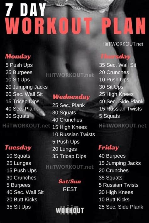 21 Minute 7 Day A Week Workout Program For Fat Loss Workout For Beginner
