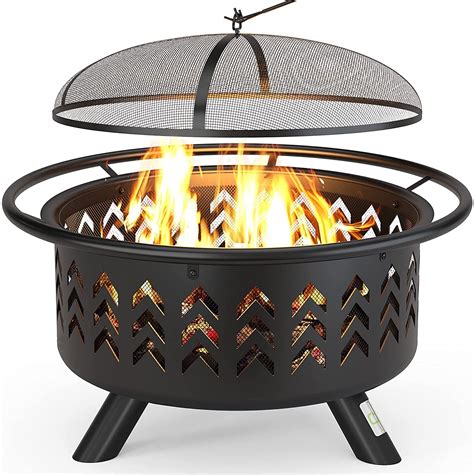 QOMOTOP Outdoor Fire Pit, 36 in Large Steel Wood Burning Fire pits with