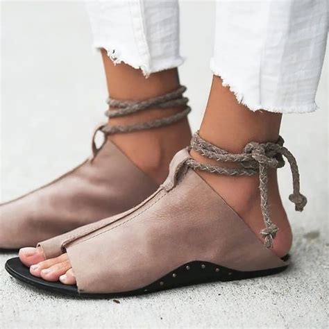 Womens Sandals Ankle Strap Ladies Sandals Flat Lace Up Ankle Tie Diamante Plus Size Gladiator