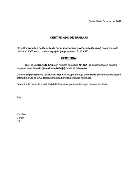 Modelo De Certificado De Trabajo 2 Editor De Texto Trabajo