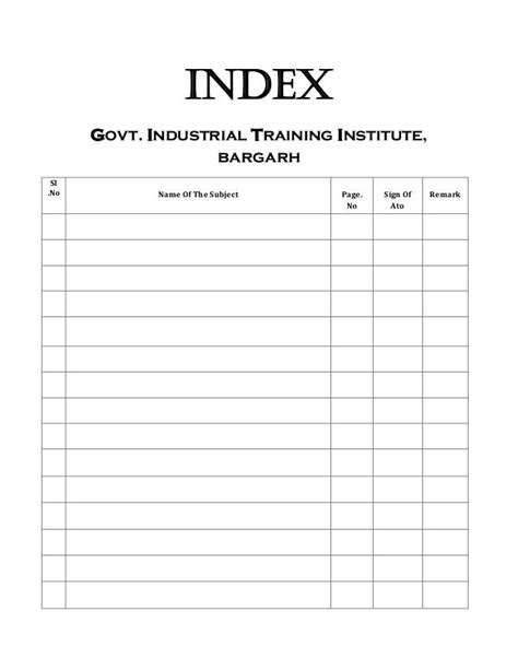 Theory Index For Govt Iti Bargarh