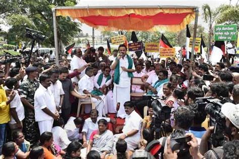Stalin as they celebrate the dmk results on the 2021 tamil nadu legislative assembly election, at the party headquarters in chennai. DMK protests over Cauvery water issue - DTNext.in
