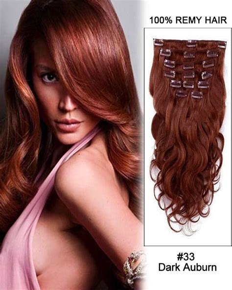 26” 11pcs Body Wave Clip In Remy Human Hair Extensions 33 Dark Auburn Hair Extensions Best