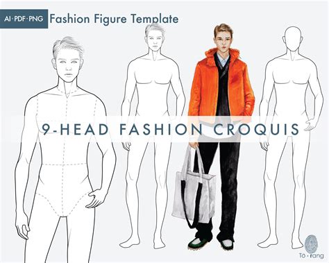 Male Fashion Figure Templates 9 Head Fashion Croquis Fashion Etsy