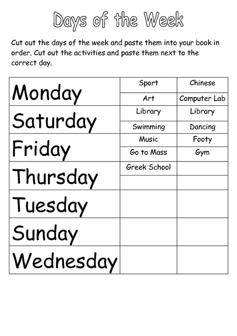 Worksheets For Days Of The Week Activity Shelter
