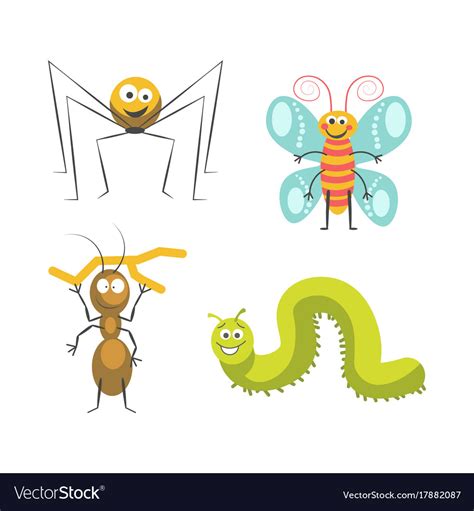 Funny Insects With Cute Friendly Faces Royalty Free Vector