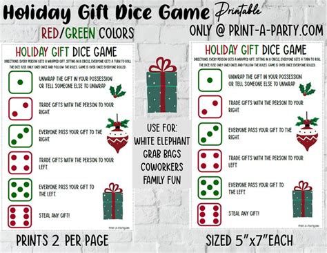 Dice Game Holiday Dice Game Christmas Dice Game Pass The Presents