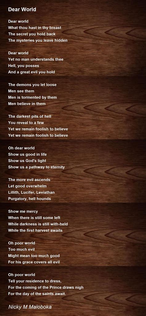 Dear World Dear World Poem By Nicky M Maloboka
