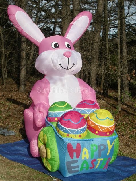 Giant 8ft Animated Inflatable Easter Bunny Pushing Egg Cars For Outdoor