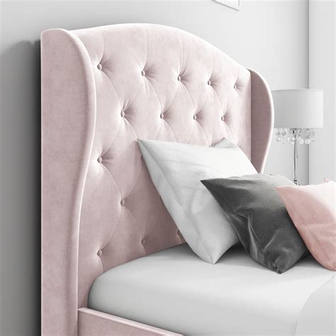 Pink Velvet Upholstered Single Bed Frame With Storage Drawer Safina