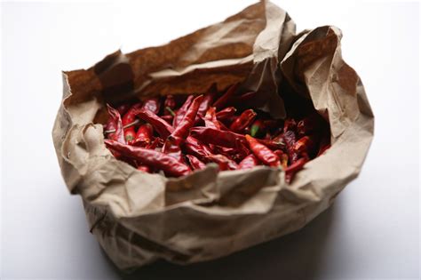 Dried Chilli Peppers In Paper Bag Dried Chillies Dried Red Chilies