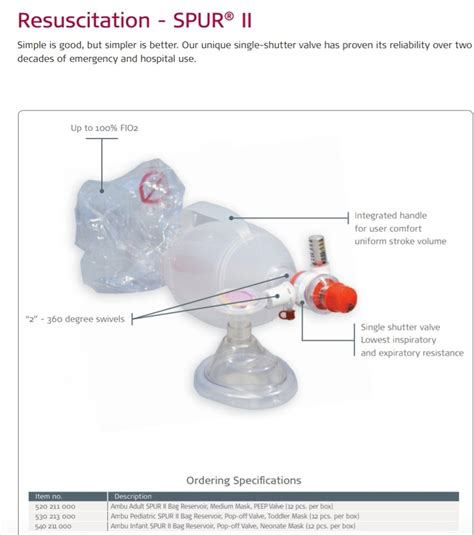 Ambu SPUR II Single Resuscitator With Mask Adult