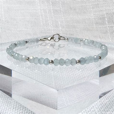 Raw Aquamarine Bracelet Aquamarine Blue Gemstone Beaded Etsy