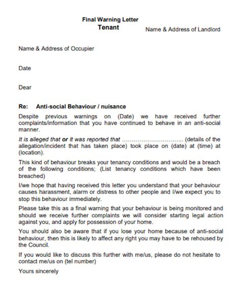 Tenant Warning Letter Template 12 Free Word Pdf Format Download